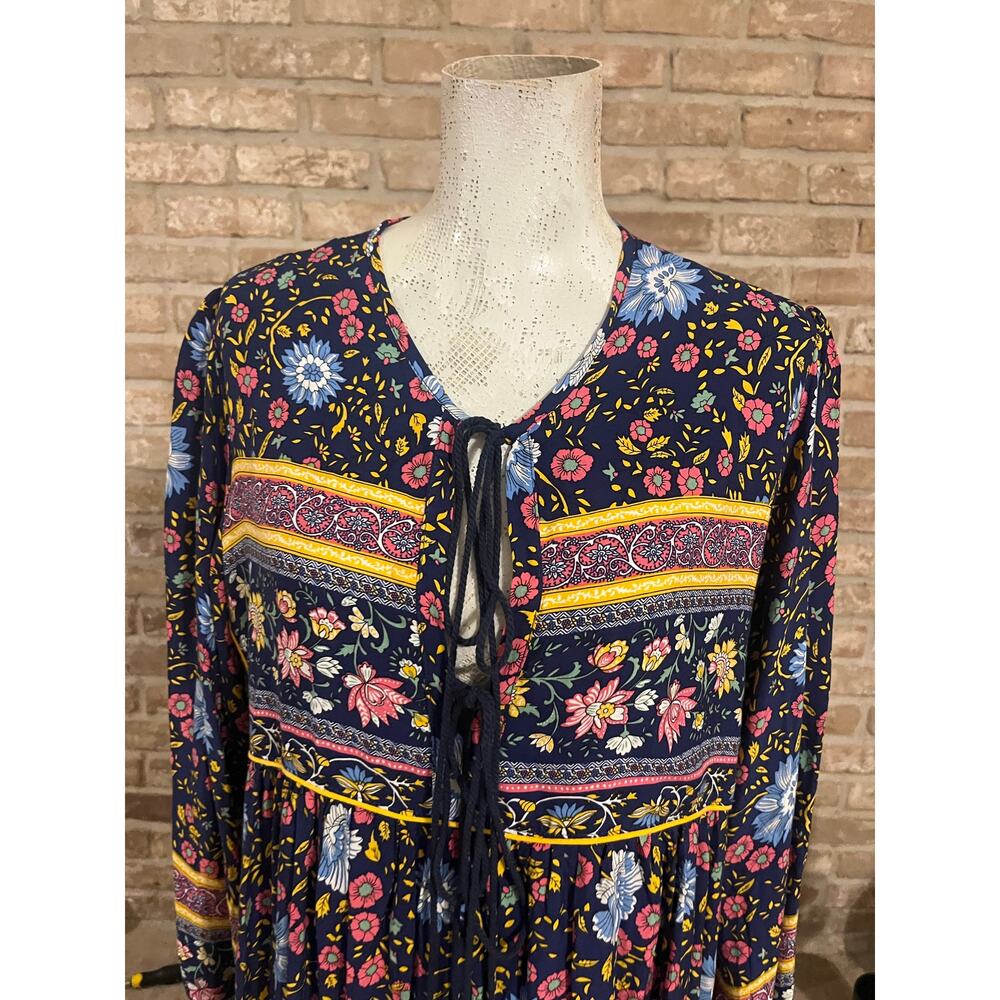 R.Vivimos Women's Long Sleeve Floral
V Neck Tassel Bohemian Midi Dress Sz L - Picture 4 of 4